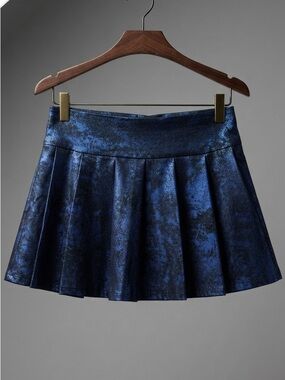 Metallic blue and black Pleated Mini Skirt